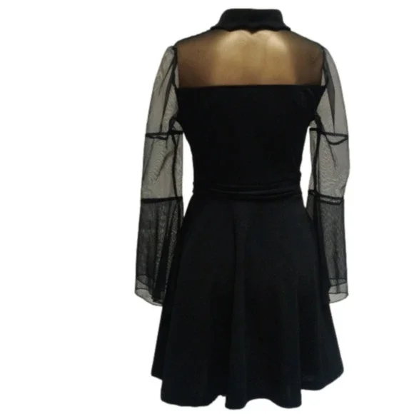 Gossamer BAT Dress Black Women's Long Sleeve Party Dress Midi Sweetheart - Picture 6 of 15